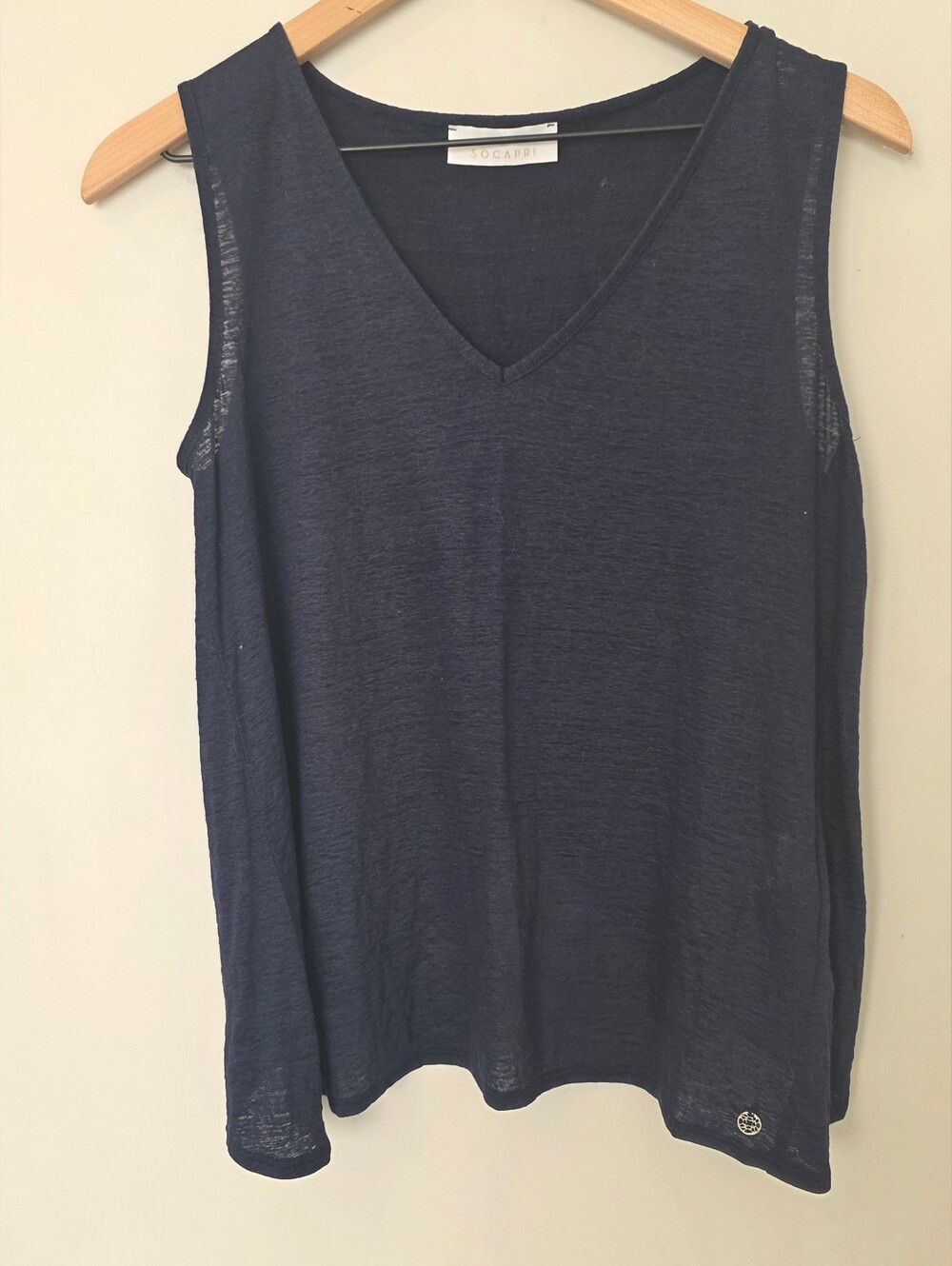 Socapri Italian Linen Split Back V Neck Tank